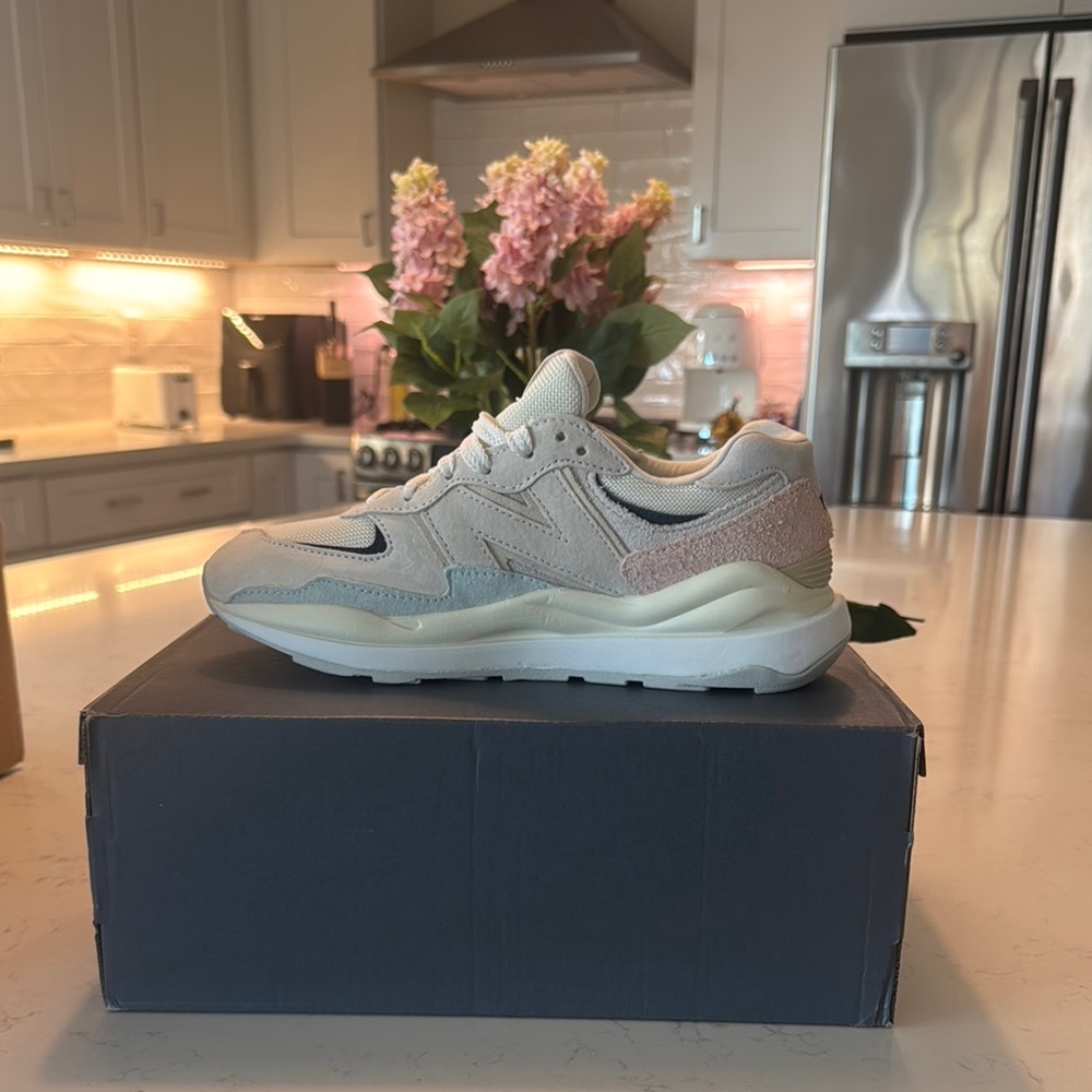 Cream Sneakers with pink and blue accent